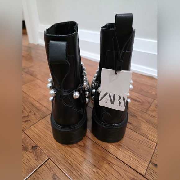 Zara Pearl Strap Black Leather Chelsea Boots Blogger Fav 38 - Picture 5 of 16
